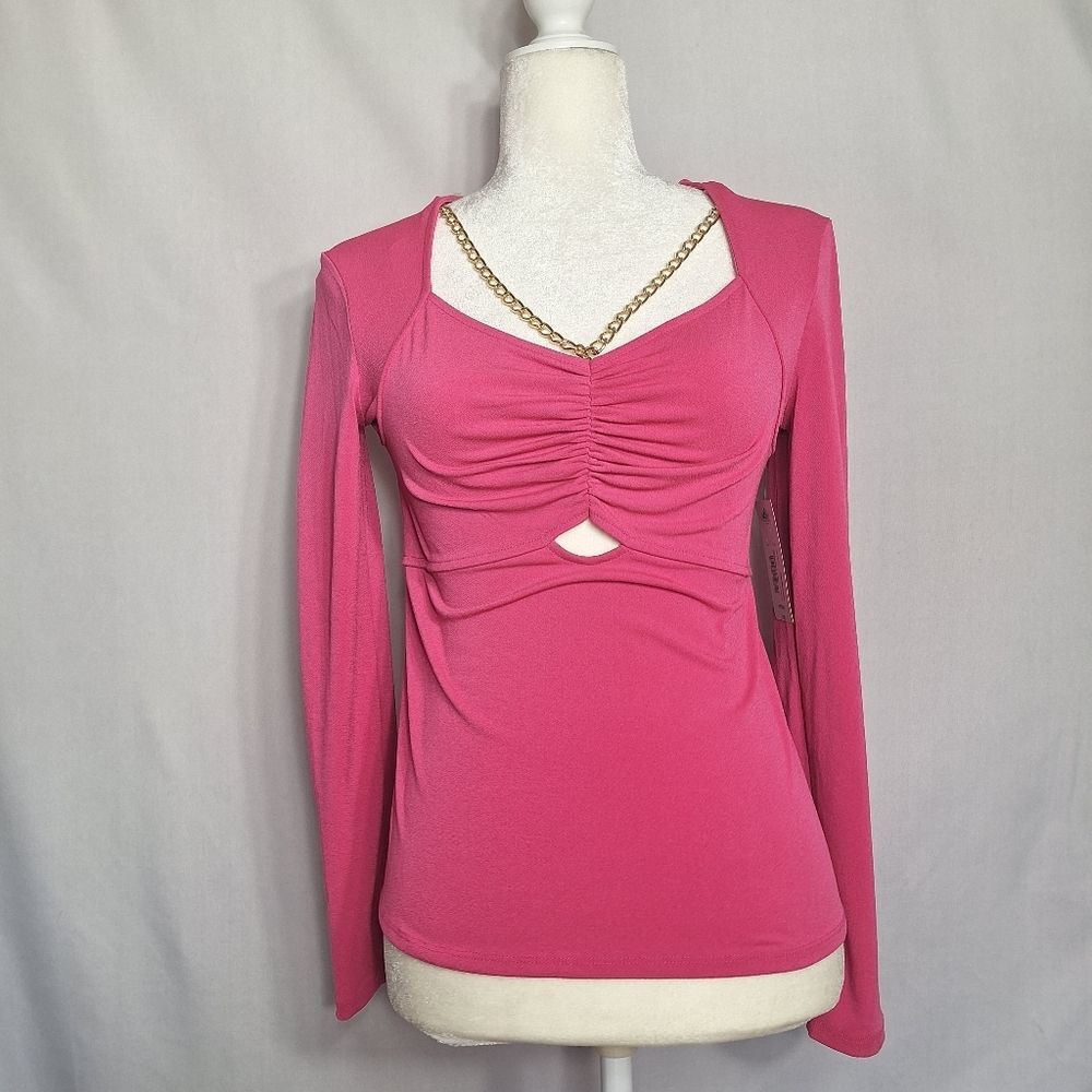 Bold Elements Cut To Curve Pink Blouse Long Sleeve Cut Out Chain Womens Medium